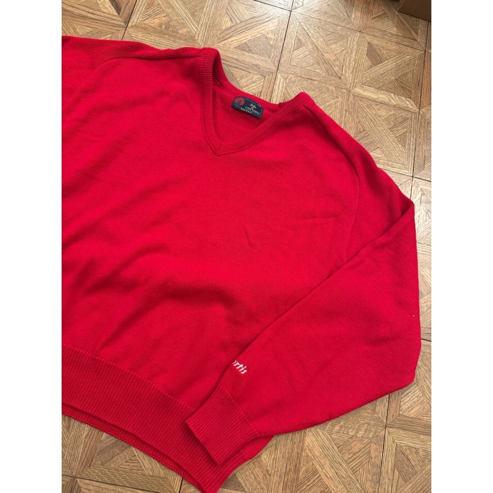 Vintage‎ Isle of Cotton Red V-Neck Sweater Mens XXL Made in USA Knit Pullover 8